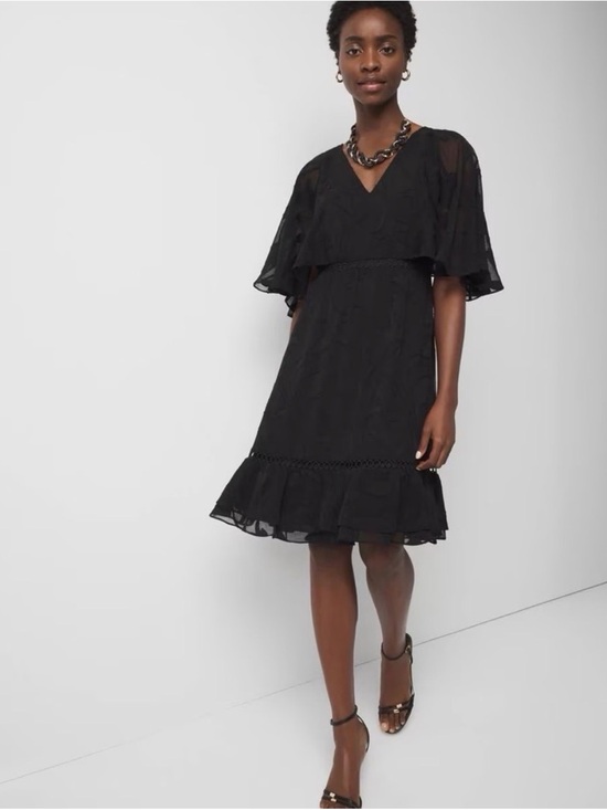 Dresses & Skirts - WHBM Women's V-Neck Black Ruffle Hem Dress SIZE 4P